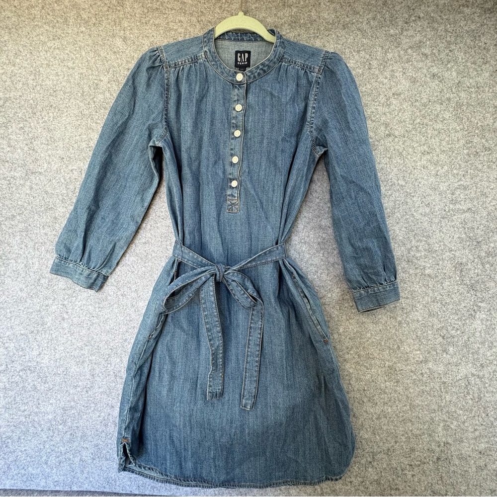 Gap denim long sleeve popover shirt dress 100% cotton blue small